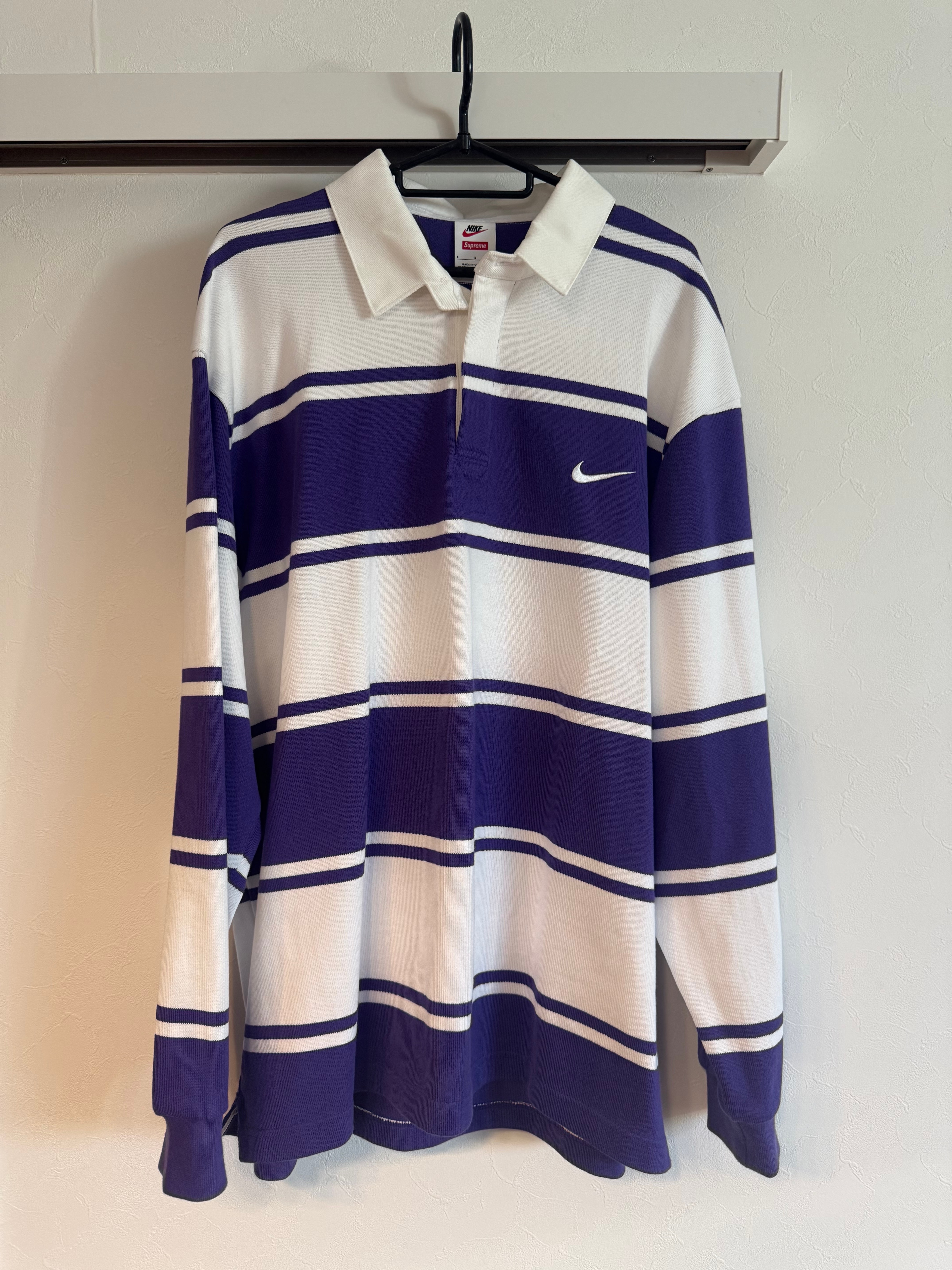L Supreme Nike Stripe Rugby Purple ラグビー Supreme x Nike Stripe Rugby Purple M