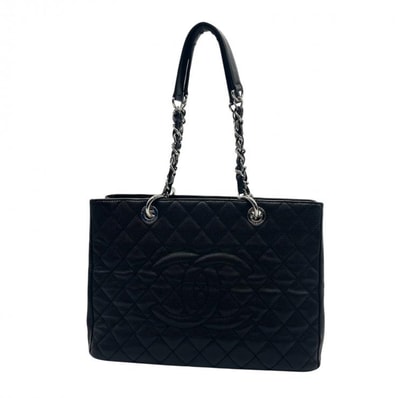 CHANEL シャネル トートバッグ マトラッセ グラウンドショッピングトート GST キャビアスキン ブラック シルバー金具 ★中古品★