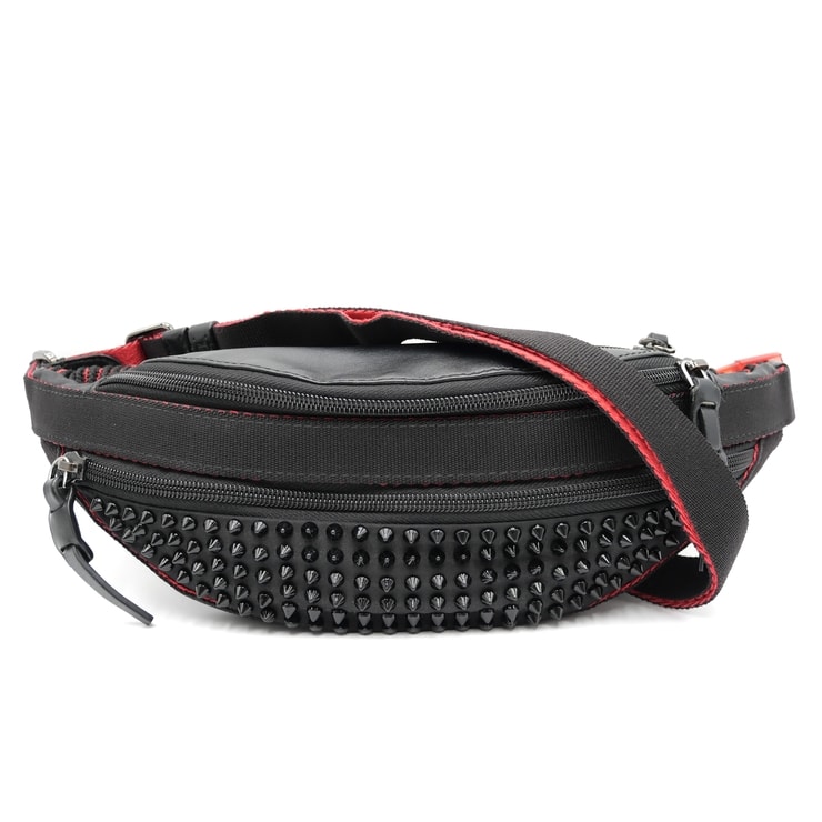 CHRISTIAN LOUBOUTIN(クリスチャンルブタン)PARISNYC パリスNYC ボディバッグ ベルトバッグ ウエストバッグ スパイクスタッズ ブラック レッド ナイロン レザー メンズ レディース ユニセックス【中古】