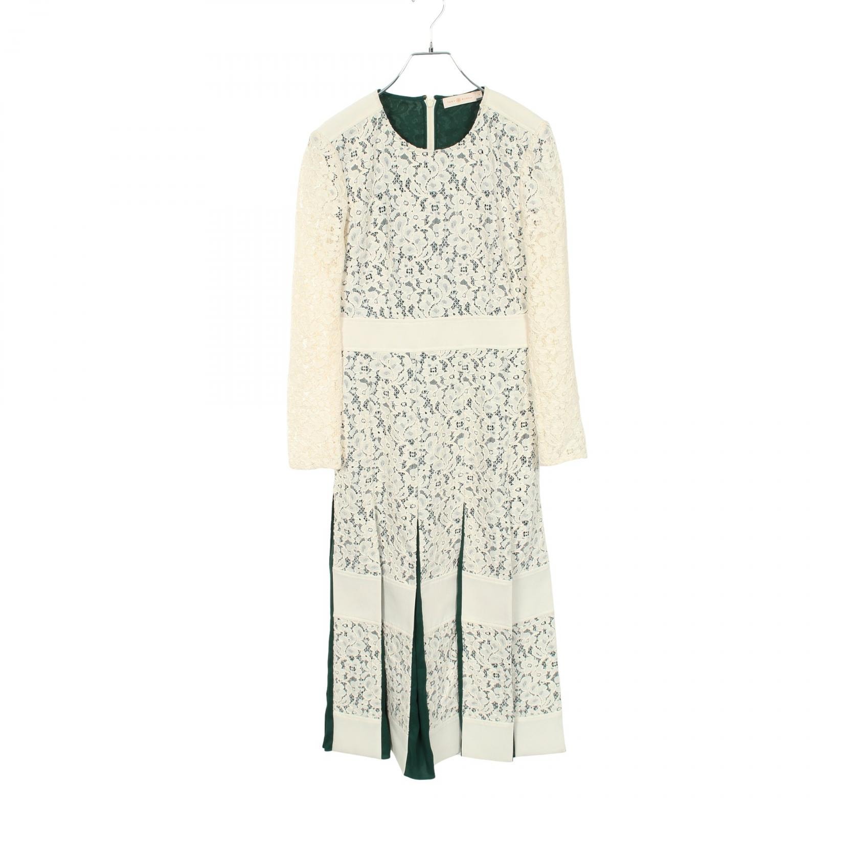 トリーバーチ Tory Burch レース 長袖 ワンピース 衣料品 トップス コットン レディース ホワイト系 / グリーン系 【中古】