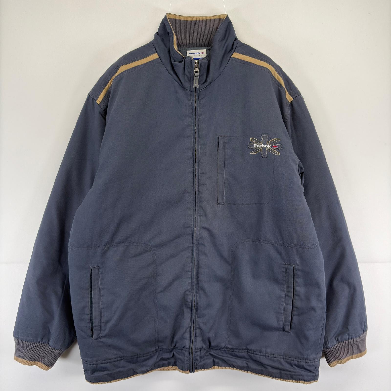 古着 リーボック Reebok ジャケット ワンポイントロゴ ブルゾン 中綿 コットン 大きいサイズ 2XL  グレー メンズ