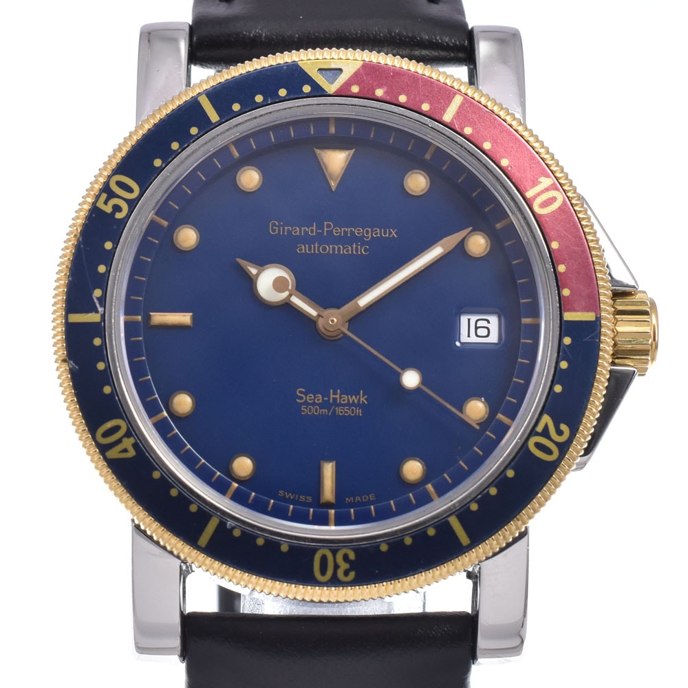 ジラール・ペルゴ GIRARD-PERREGAUX 7300 シーホーク デイト ブルー 自動巻き メンズ 良品 腕時計 L#148102