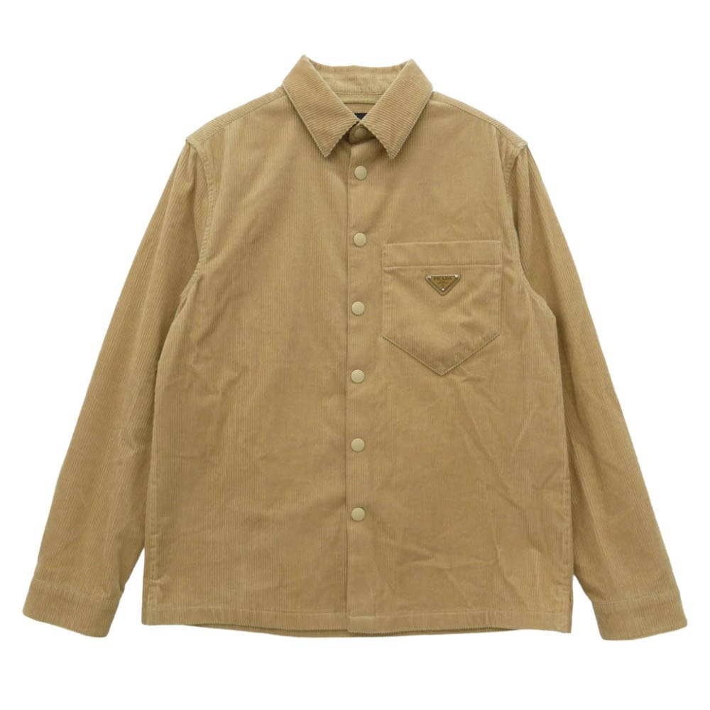 PRADA プラダ SC800 S000 コーデュロイ 三角プレート シャツ  ベージュ系 XS【美品】【中古】