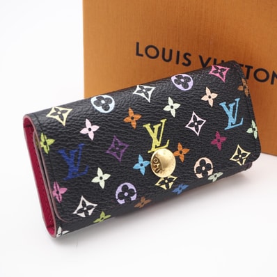 美品 LOUIS VUITTON ルイ・ヴィトン モノグラム マルチカラー ミュルティクレ M93732 キーケース ブラック マルチカラー コーティングキャンバス カーフレザー レディース