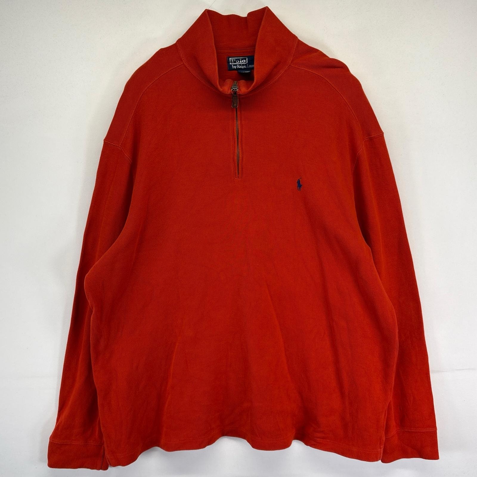 古着 ポロバイラルフローレン Polo by Ralph Lauren スウェット トレーナー ハーフジップ プルオーバー ワンポイント  オレンジ メンズ