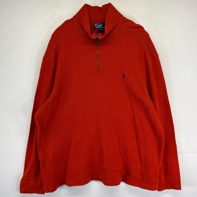 古着 ポロバイラルフローレン Polo by Ralph Lauren スウェット トレーナー ハーフジップ プルオーバー ワンポイント オレンジ メンズ