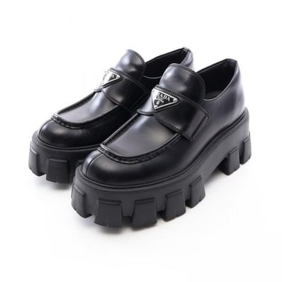 プラダ PRADA 三角プレート 厚底 ローファー 靴 レザー レディース ブラック系 【中古】