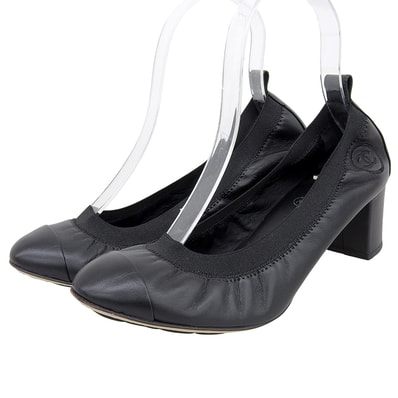 シャネル 美品 ココマーク刺繍 ラウンドトゥ チャンキーヒールパンプス レディース ブラック 36 1/2C G26643 36 1/2C