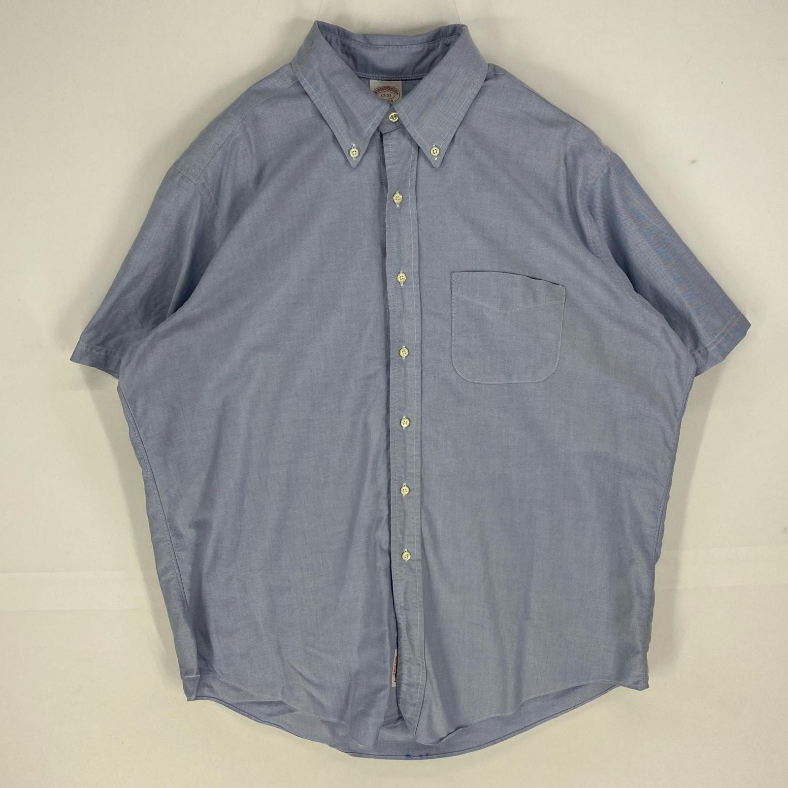 古着 ブルックスブラザーズ Brooks Brothers USA製 半袖シャツ 胸ポケット ボタンダウン 1818 XL  水色系 無地 メンズ