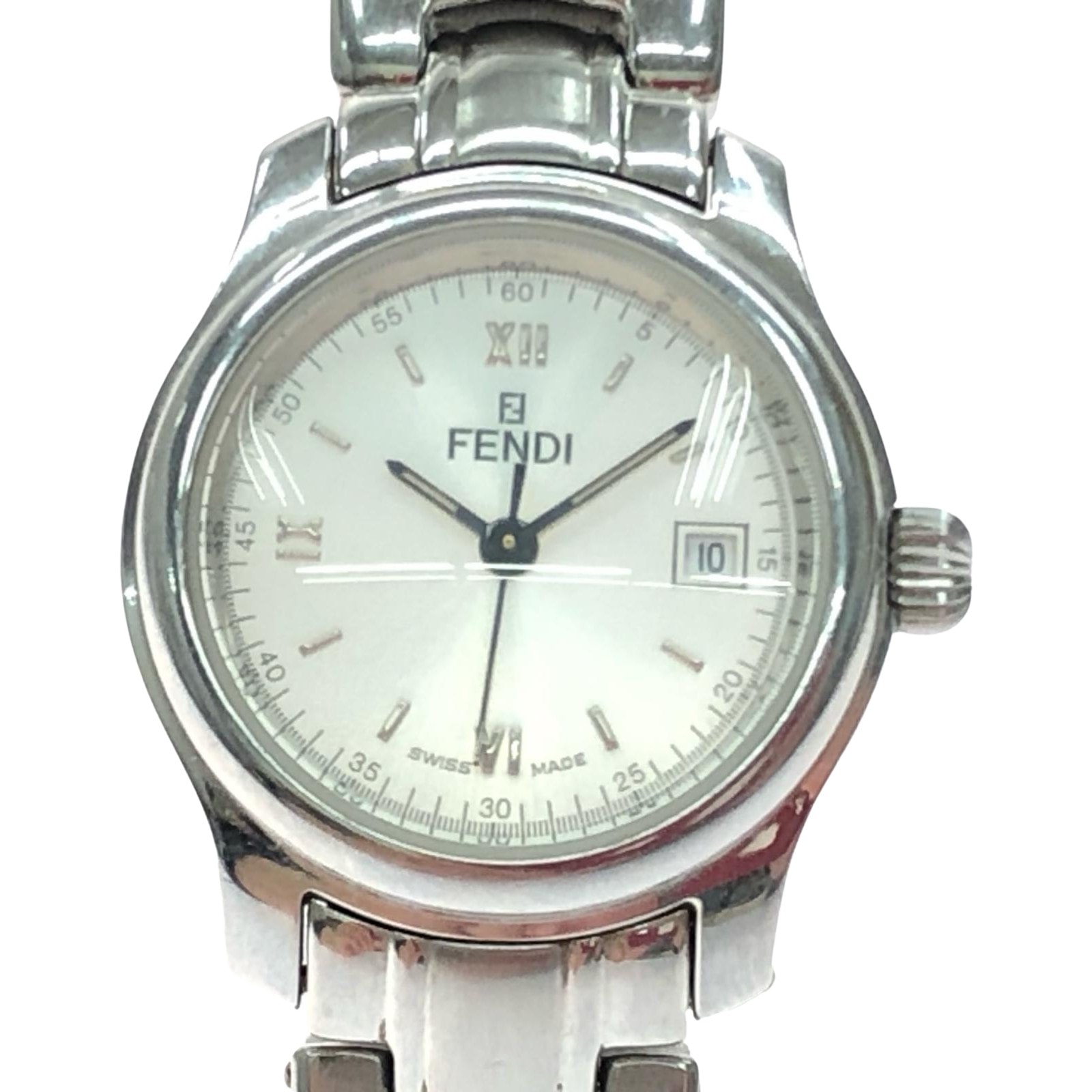 ▼▼FENDI フェンディ レディース腕時計 クオーツ シルバー文字盤 デイト ブレスウォッチ 210L