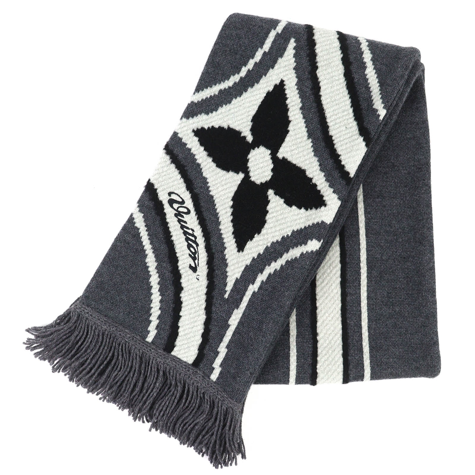 極美品 ルイヴィトン マフラー グラフィック フラワー グレー M97784