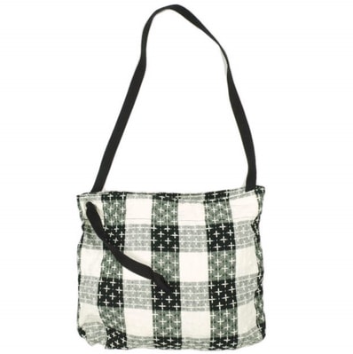 KUON クオン ブロックチェック十字刺し子織 サコッシュ BLACK/WHITE 久遠 ミニショルダーバッグ カバン g26484