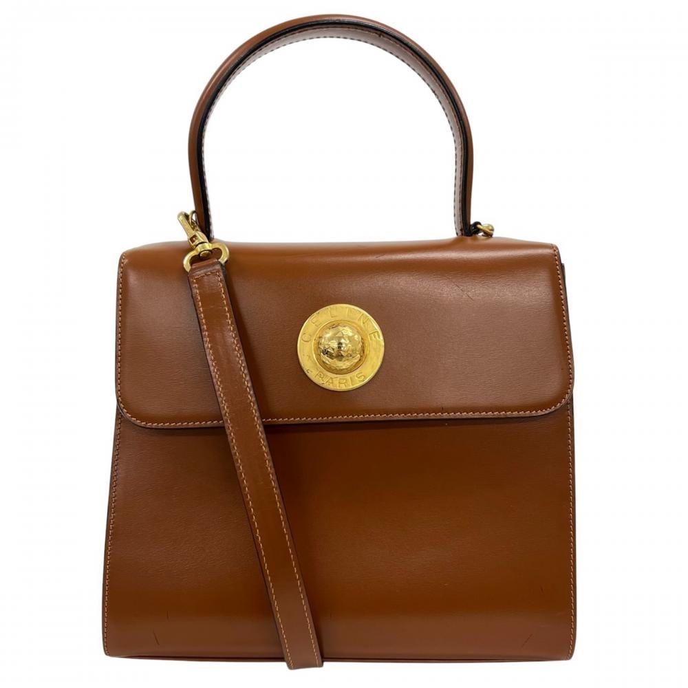 CELINE セリーヌ 2WAY オールドセリーヌ ショルダーバッグ ハンドバッグ レザー    ブラウン 茶 ゴールド金具 レディース【中古品】
