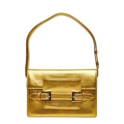 フェンディ バックルモチーフ スクエア型 肩掛け ワンショルダーバッグ ゴールド レザー レディース FENDI 中古
