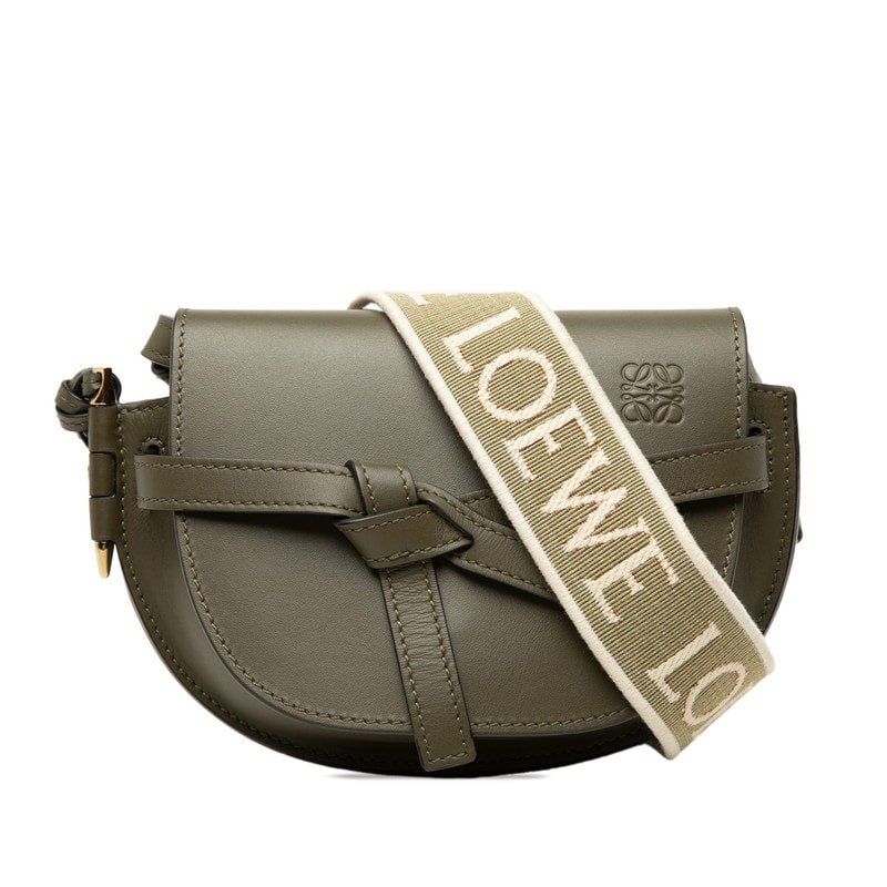 ロエベ アナグラム ゲート ミニ 斜め掛け ショルダーバッグ カーキ グリーン レザー レディース LOEWE 【中古】