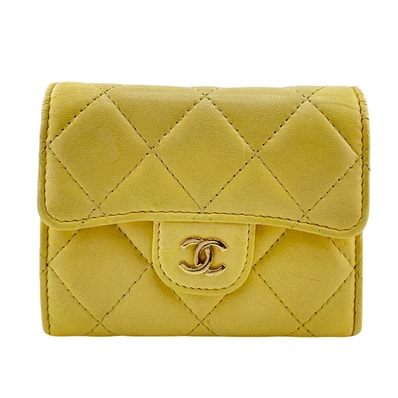 シャネル CHANEL コインケース マトラッセ チェーン付き コンパクトウォレット カード イエロー