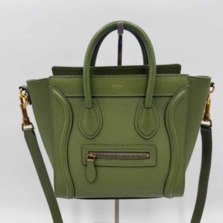 CELINE(セリーヌ)ラゲージ ナノショッパー ハンドバッグ ショルダーバッグ 2WAY レザー グリーン ゴールド金具 レディース【中古】
