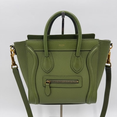 CELINE(セリーヌ)ラゲージ ナノショッパー ハンドバッグ ショルダーバッグ 2WAY レザー グリーン ゴールド金具 レディース【中古】