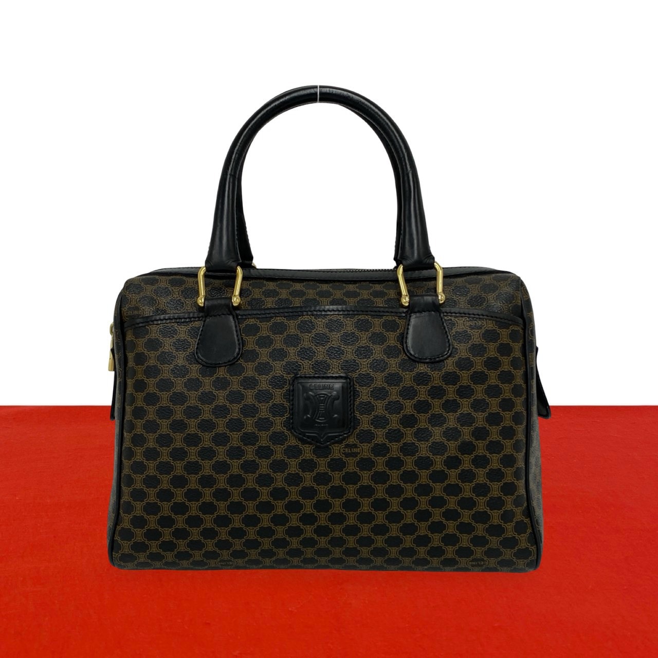 CELINE セリーヌ マカダム ブラゾン 柄 トリオンフ レザー PVC ボストンバッグ ブラック
32726