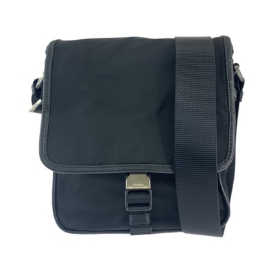 PRADA プラダ テスート 三角ロゴプレート ブラック 黒 シルバー金具 ナイロン ショルダーバッグ メッセンジャーバッグ 602970 【中古】