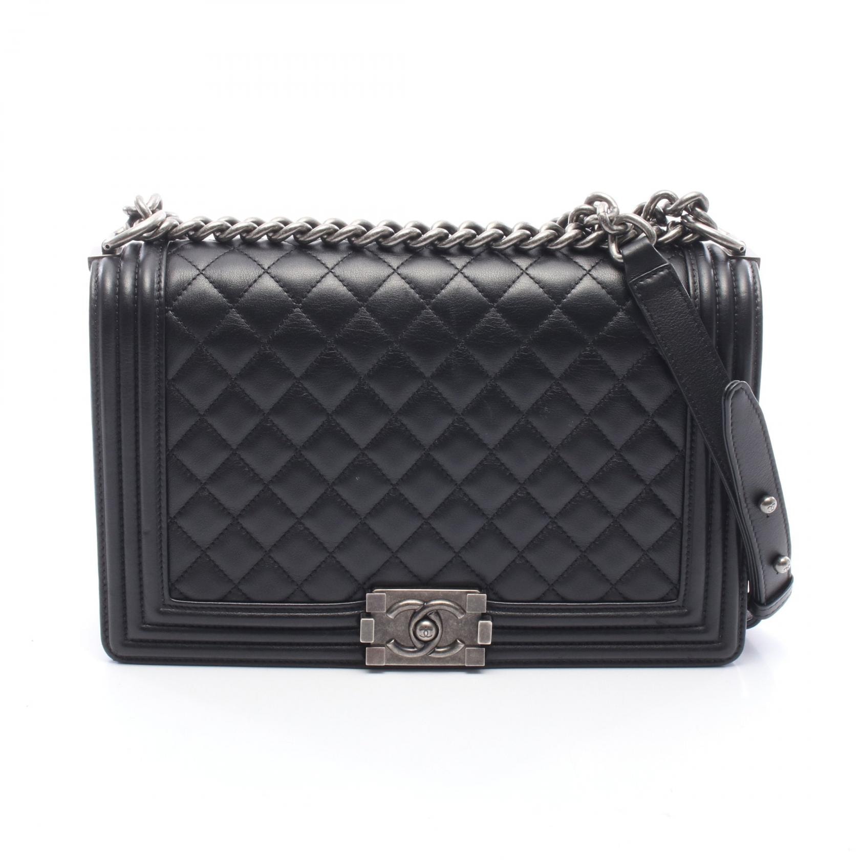シャネル CHANEL ボーイシャネル ラージ マトラッセ ショルダーバッグ バッグ ラムスキン(羊革) レディース ブラック系 【中古】