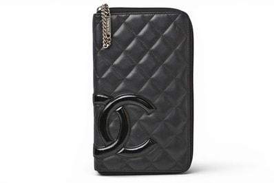 シャネル 財布/マルチウォレット CHANEL 長財布 カンボン ファスナー式 ブラック/ブラック【中古】