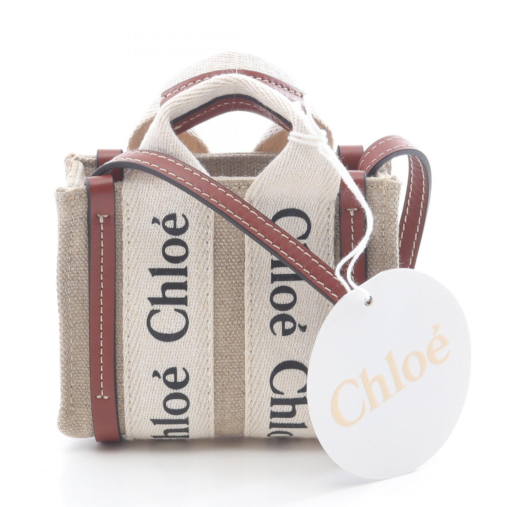 クロエ Chloe WOODY NANO TOTE ショルダーバッグ バッグ キャンバス レザー レディース ベージュ系 / ブラウン系 CHC22AP235I2690U 【新品】