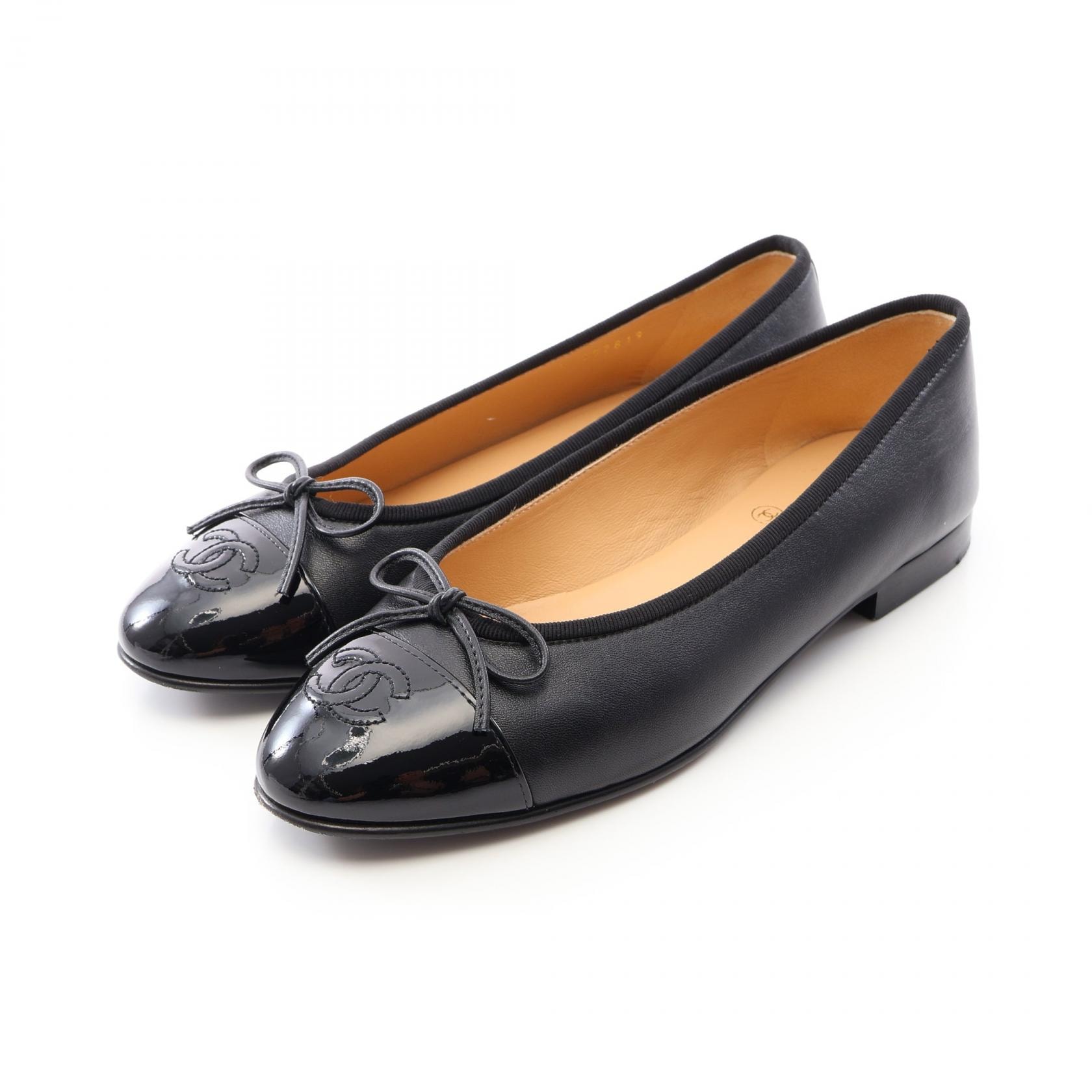 シャネル CHANEL BALLERINA バレリーナ パンプス 靴 レザー パテントレザー レディース ブラック系 【中古】