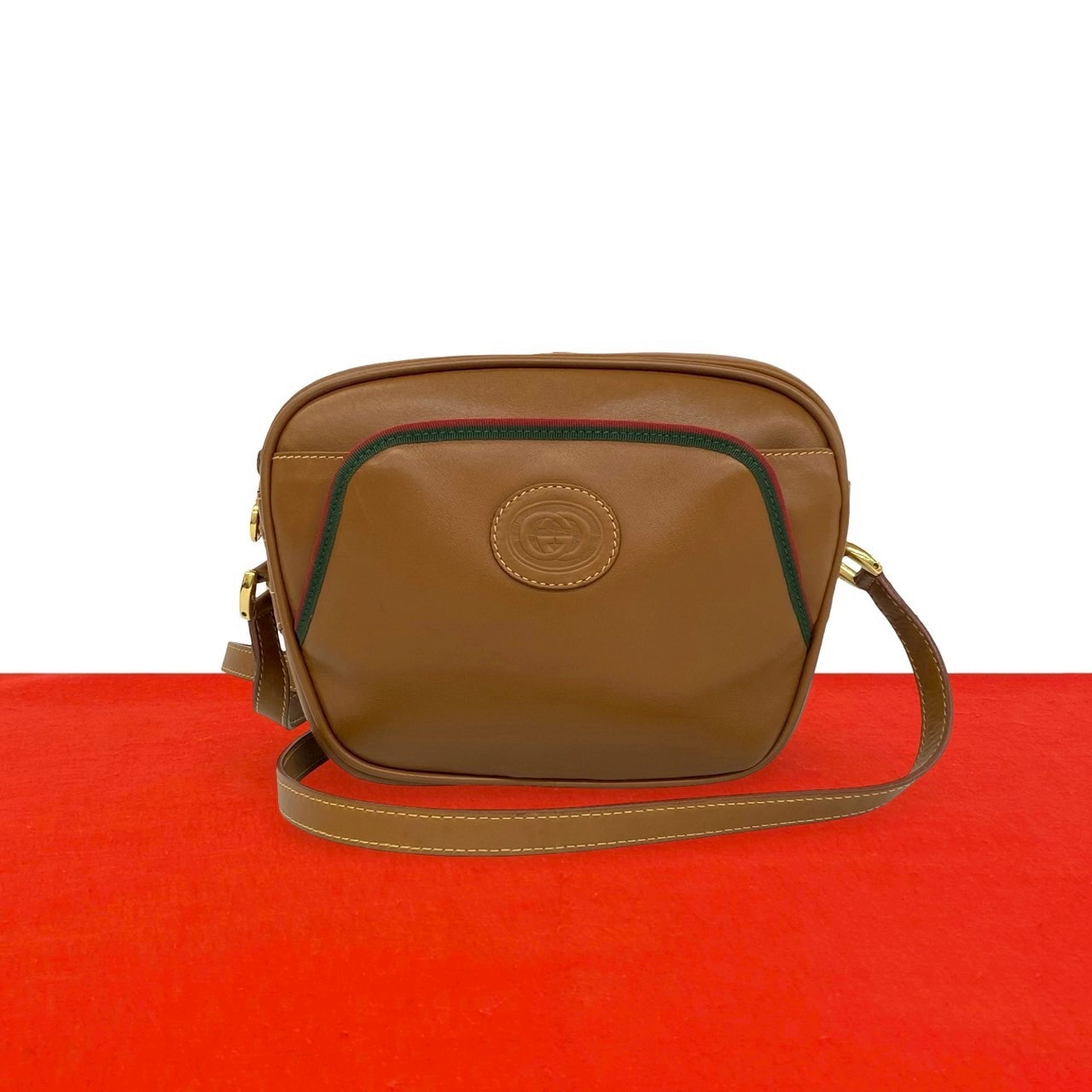 GUCCI グッチ シェリーライン GG ロゴ レザー ショルダーバッグ ブラウン
 518-1