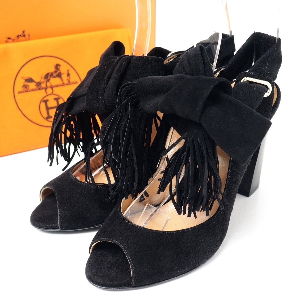 HERMES エルメス サンダル サイズ34.5 フリンジ ヌバック リボン 靴 イタリア製 ブランド古着【中古】20260401/RA8825