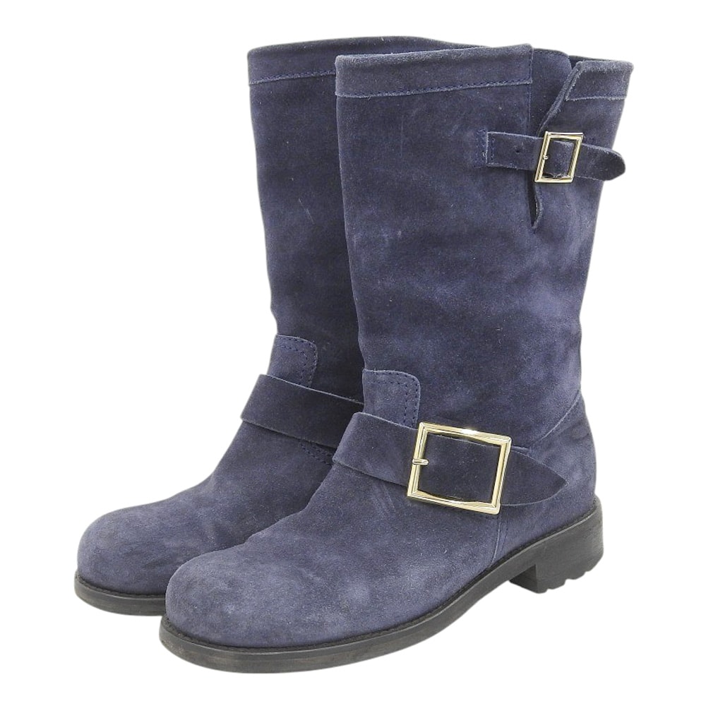 ジミーチュウ スエード バイカー ブーツ レディース ネイビー 35 35