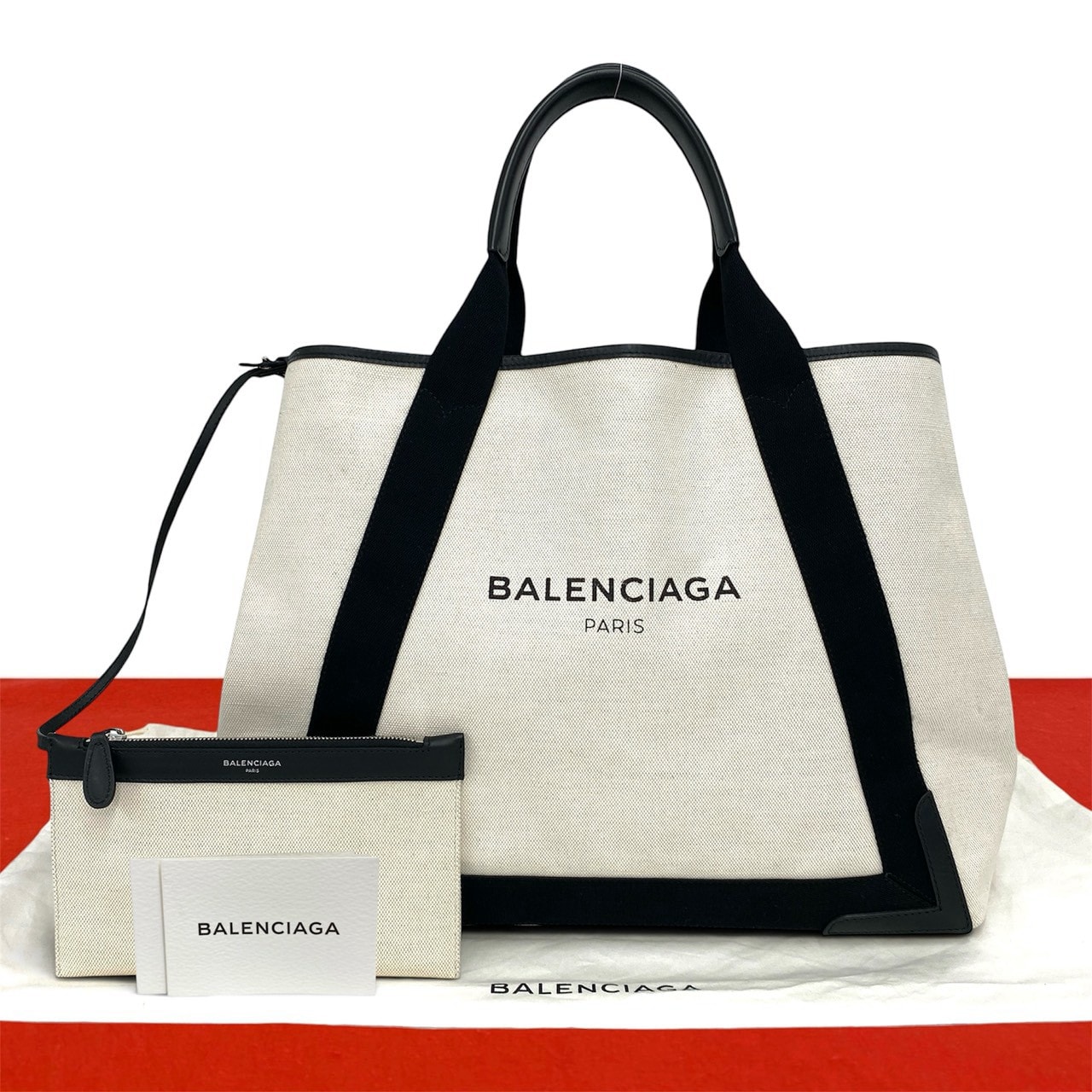BALENCIAGA バレンシアガ ネイビーカバス キャンバス レザー トートバッグ ホワイト
 42330
