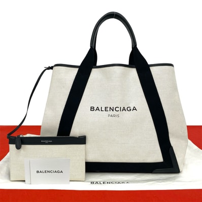 BALENCIAGA バレンシアガ ネイビーカバス キャンバス レザー トートバッグ ホワイト
42330