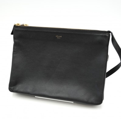 CELINE(セリーヌ)トリオ ショルダーバッグ ポシェット クロスボディ ブラック レザー ゴールド金具 レディース 【中古】