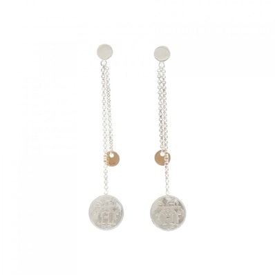Hermes Hermes Ex-Libris Earrings PM "Silver/Pink Gold"