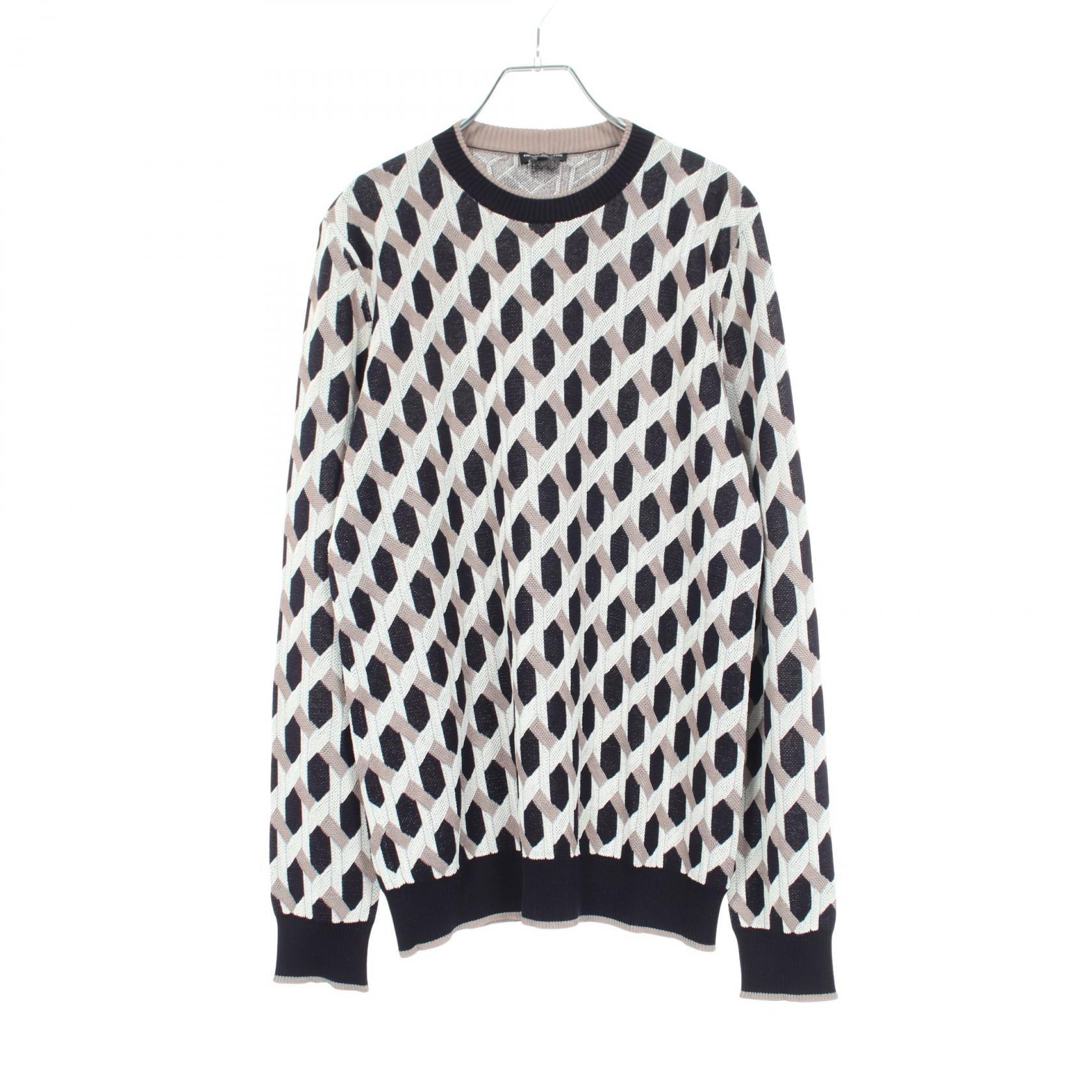 ジョルジオアルマーニ GIORGIO ARMANI 総柄 クルーネック ニット 衣料品 トップス レーヨン コットン メンズ ブラック系 / ホワイト系 / ベージュ系 【中古】
