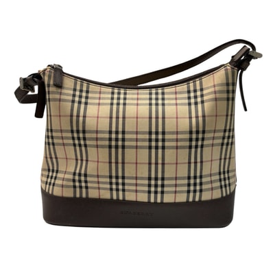 BURBERRY バーバリー ノバチェック ベージュ ブラウン シルバー金具 キャンバス レザー/ ショルダーバッグ S1-00087 【中古】