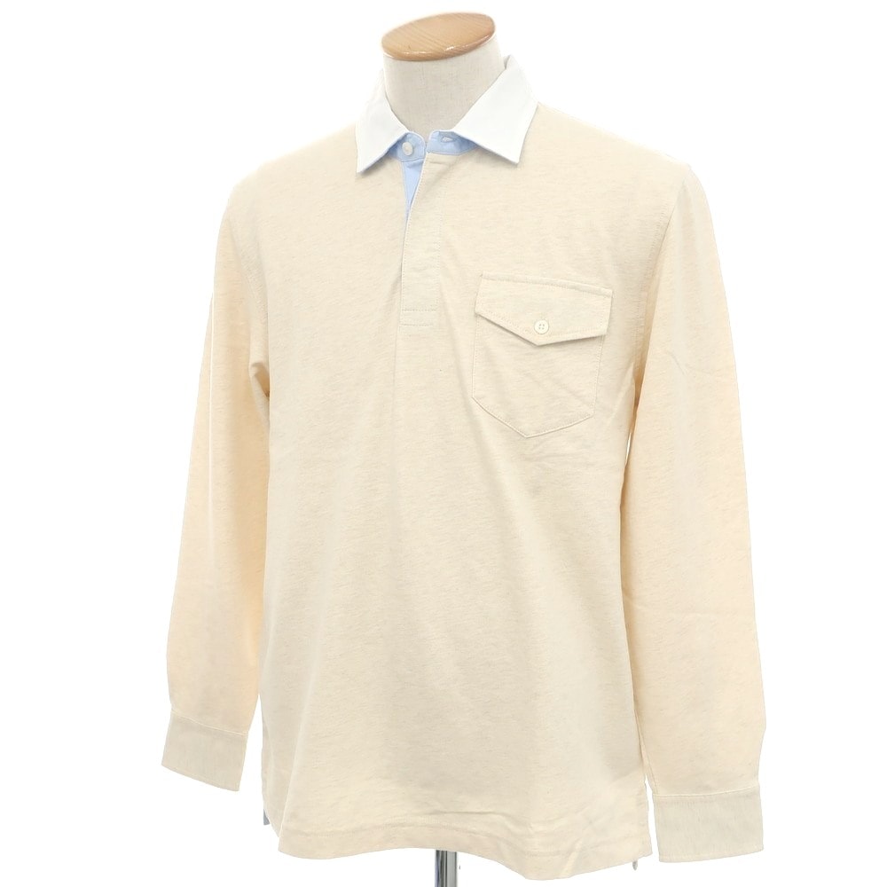 【中古】【未使用】ブルックスブラザーズ Brooks Brothers コットンリネン 長袖ポロシャツ ベージュxホワイト【サイズS】【メンズ】