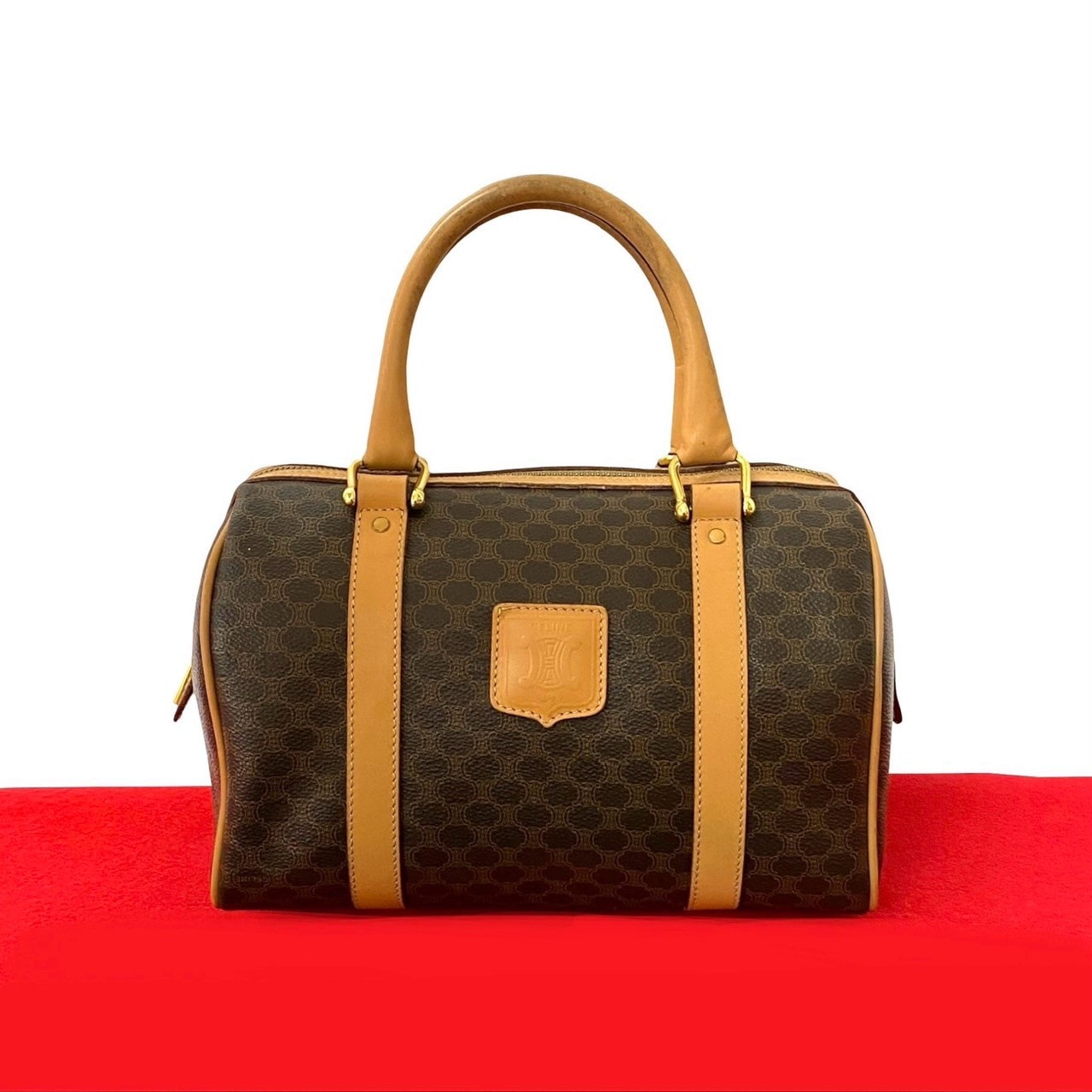 CELINE セリーヌ マカダム ブラゾン 柄 トリオンフ ロゴ レザー PVC ハンドバッグ ブラウン
19429