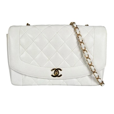 CHANEL シャネル ショルダーバッグ ダイアナ25 チェーンショルダー 3番台 斜め掛け ココマーク ホワイト 白 レディース 美品【中古品】