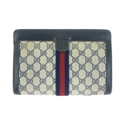 GUCCI グッチ ヴィンテージ シェリーライン ネイビー レッド GGスプリームキャンバス レザー/ クラッチバッグ セカンドバッグ 601705 【中古】