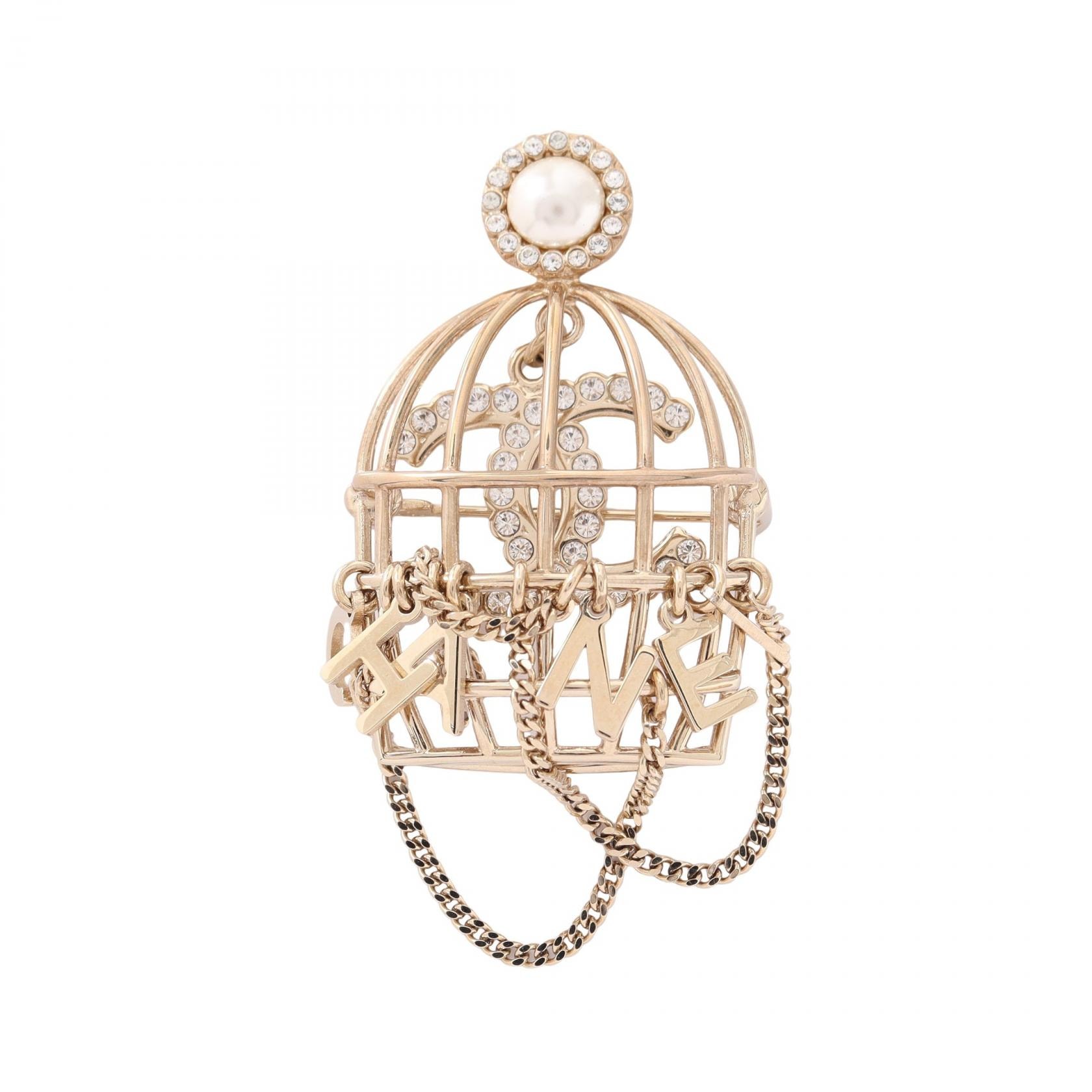 シャネル CHANEL ココマーク 鳥かごモチーフ ブローチ アクセサリー GP(ゴールドメッキ) フェイクパール / ラインストーン レディース ゴールド系 AB4880 【中古】