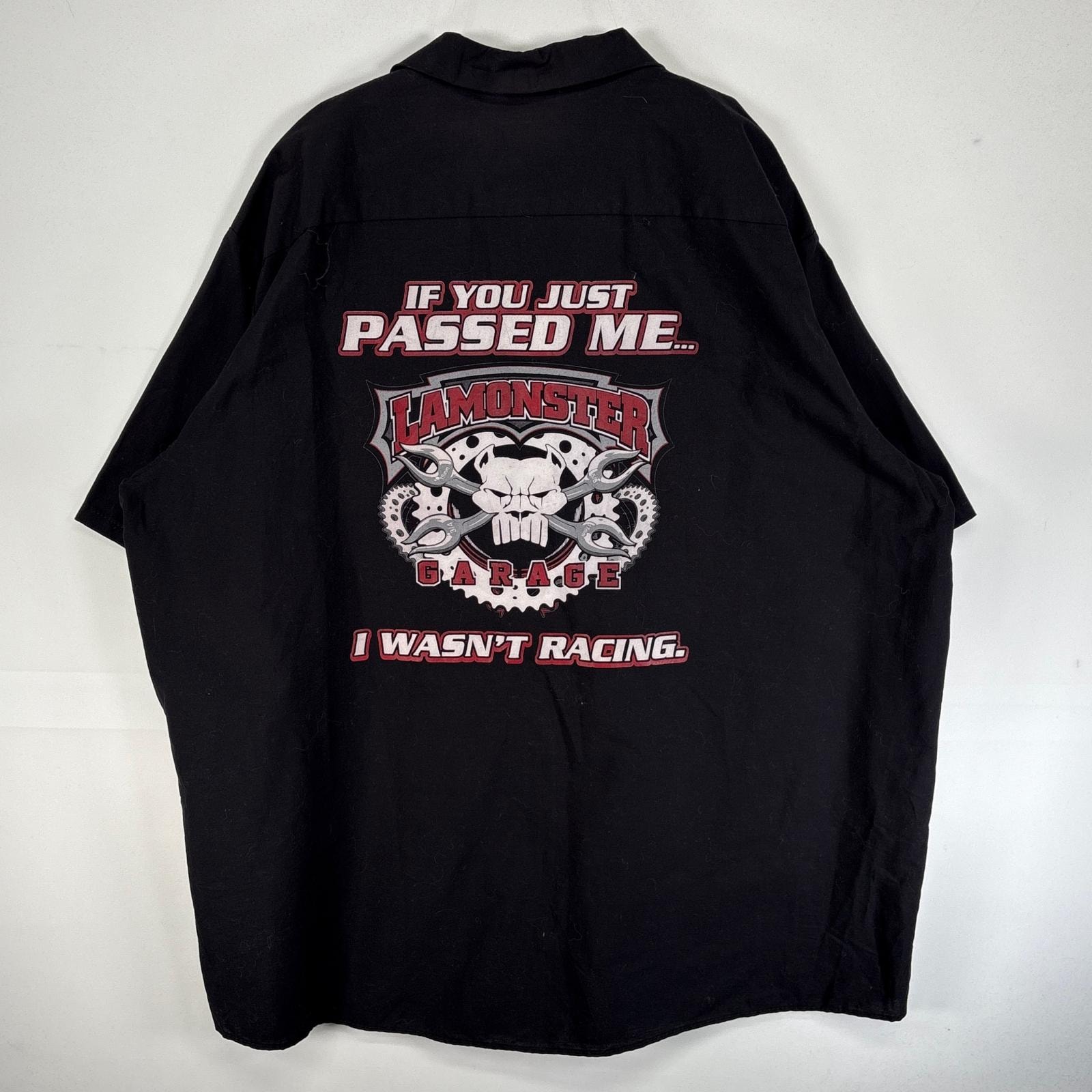 古着 レッドキャップ RED KAP 半袖シャツ ワーク 作業着 胸ポケ 大きいサイズ プリント モーターカルチャー 3XL  ブラック 両面プリント メンズ