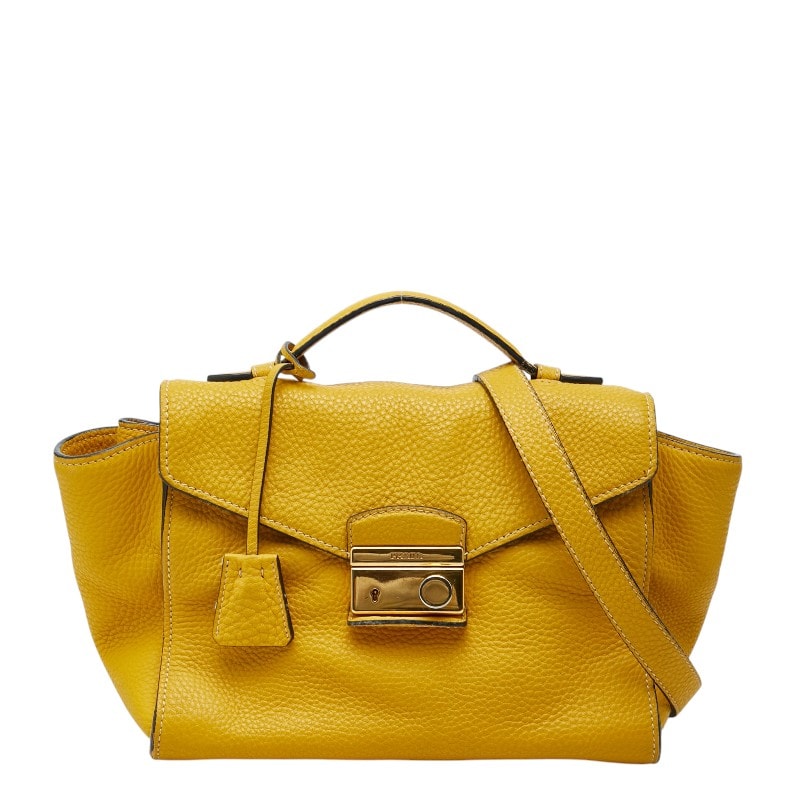 プラダ サウンドロック ハンドバッグ ショルダーバッグ 2WAY  イエロー ヴィッテロダイノレザー レディース PRADA 【中古】
