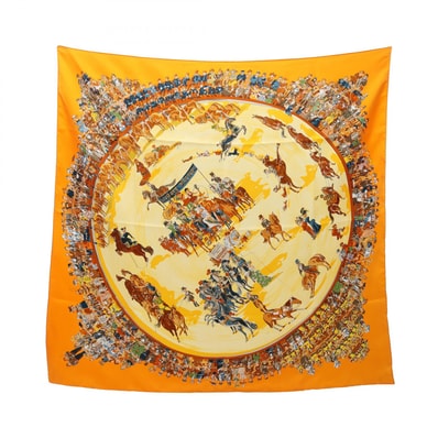 エルメス HERMES カレ90 CIRQUE MOLIER スカーフ 衣料品 シルク オレンジ レディース オレンジ系 / マルチカラー 【中古】