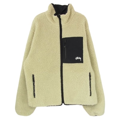 STUSSY ステューシー ジャケット 22AW 8 Ball Sherpa Jacket Natural リバーシブル エイトボール シェルパ フリース ジャケット ナチュラル オフホワイト系 XL【中古】