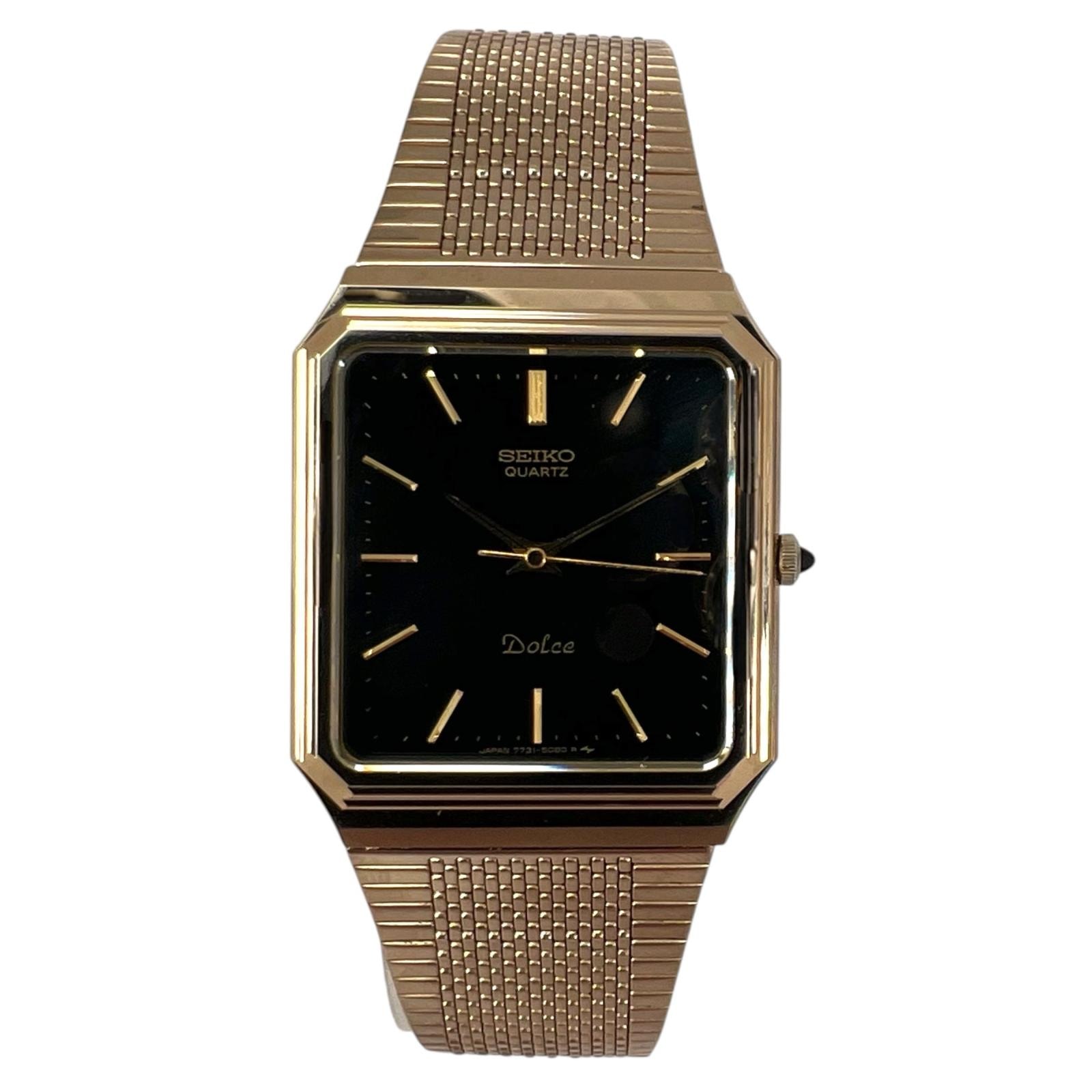 美品 SEIKO セイコー ドルチェ 7731-5080 腕時計 ゴールド クォーツ ブラック文字盤 メンズ【中古】