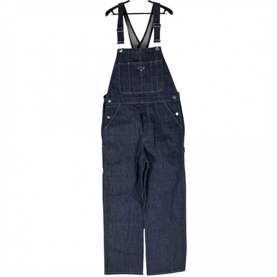 PRADA プラダ サロペット オーバーオール トライアングルロゴ ボトムス アパレル 服 GEZ005 インディゴ シルバー金具 コットン メンズ 美品【中古品】