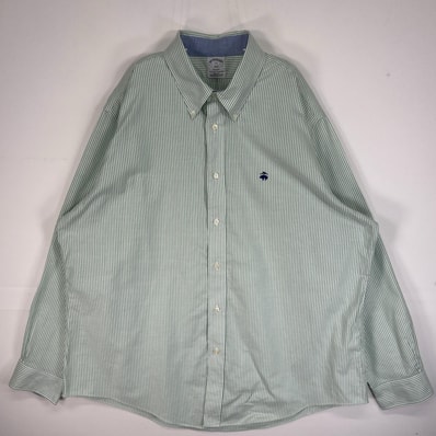 古着 ブルックスブラザーズ Brooks Brothers 長袖シャツ ロゴ 刺繍 1818 REGENT 14041 グリーン系 ストライプ メンズ