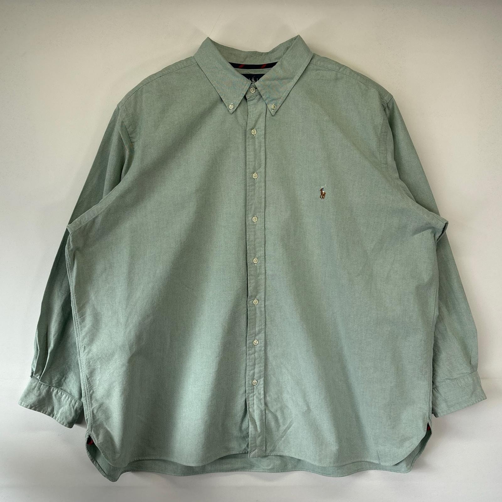 古着 ラルフローレン RALPH LAUREN 長袖シャツ 大きいサイズ ワンポイントロゴ オックスフォード 3XB  グリーン メンズ